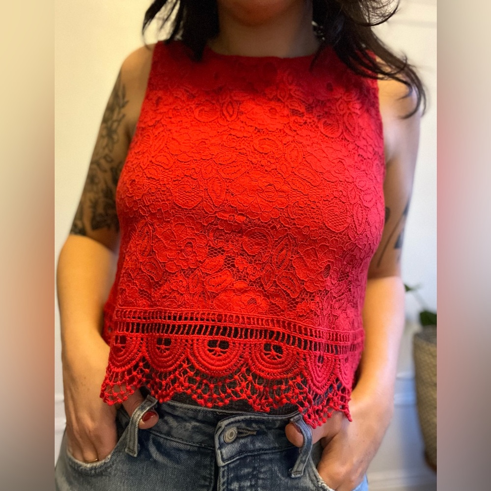 Red Lace Crop Top Size M